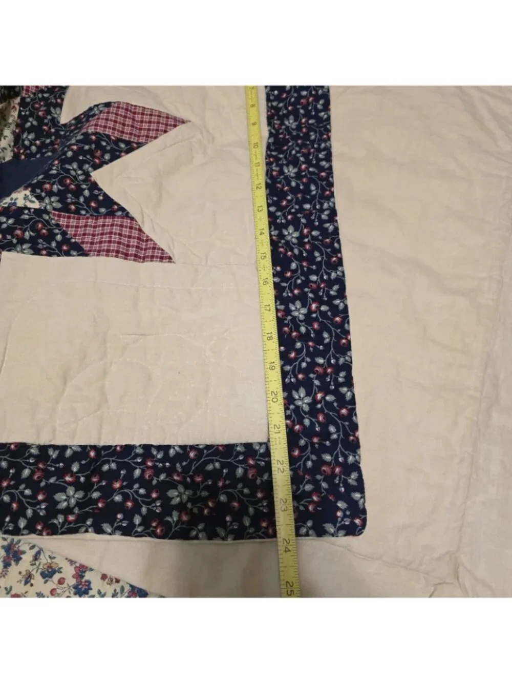 Vintage Arch Quilt 8 Point Star FULL QUEEN 84x84 Blue Floral Patchwork w. Shams